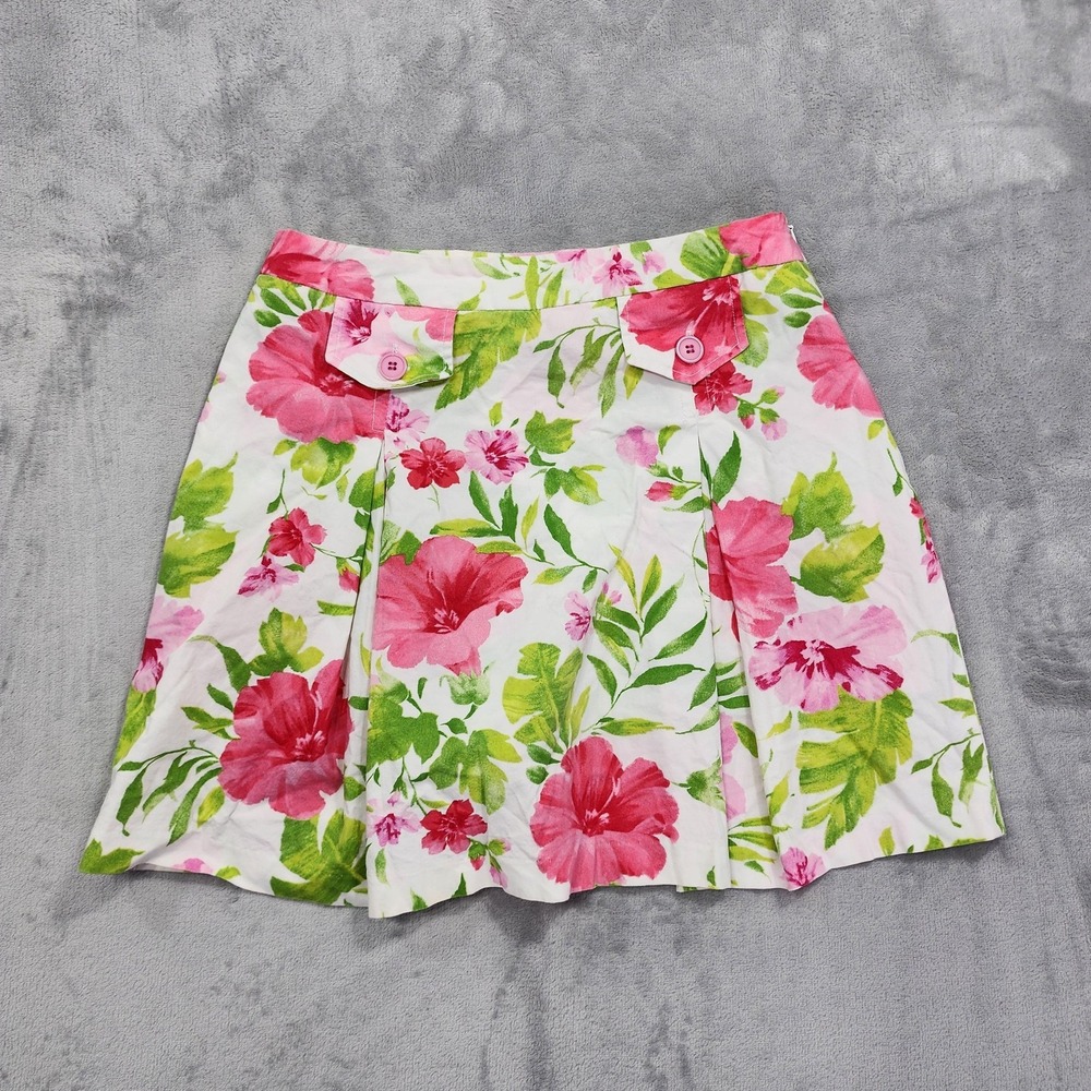 Vintage Envision Avenue Skort Womens 6 White Green Pink Floral Pleated Mini